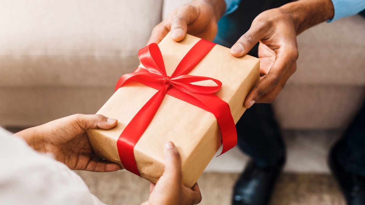 People exchanging stress relief gifts