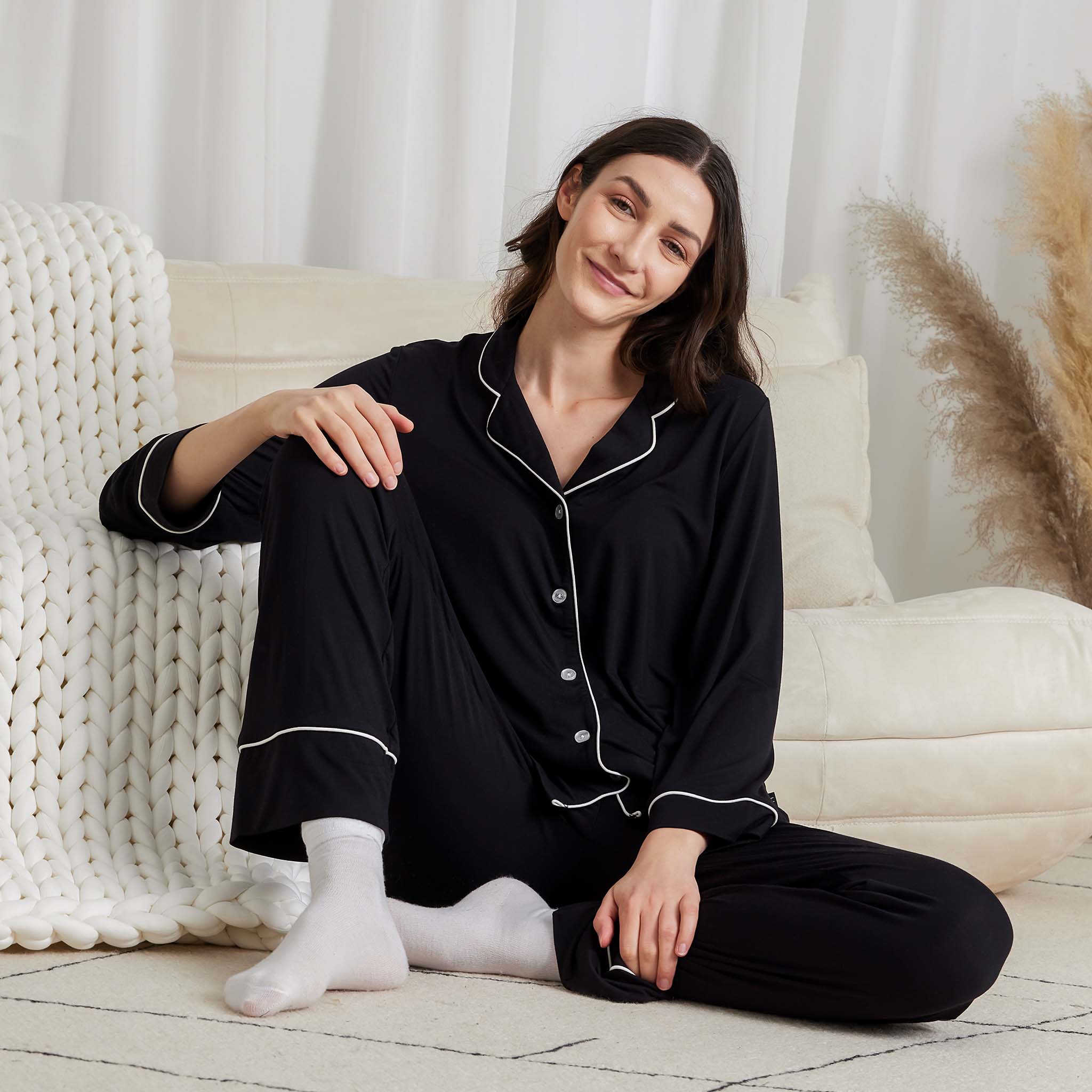 Women's Long Sleeve Top + Long Pant Bamboo Pajama Set - Relaxed