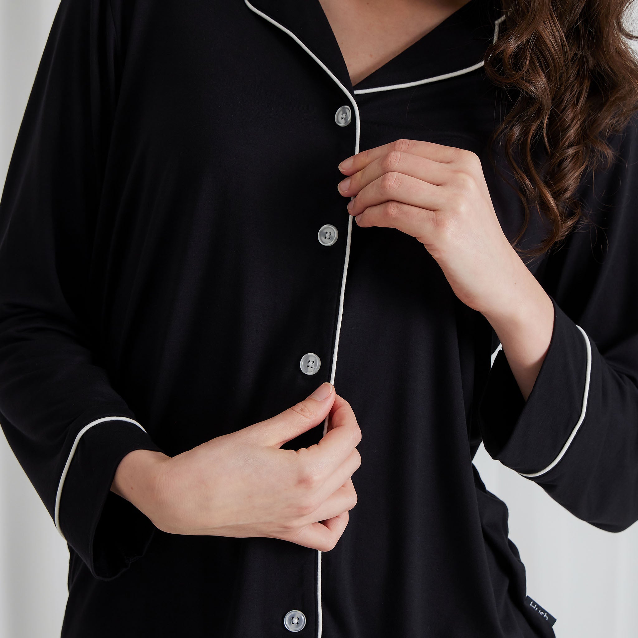 Buy Black With White Piping Button Through Pyjamas from the Next